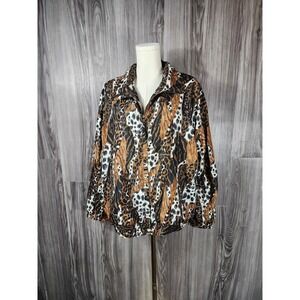 Active Studio Womens Vintage Leopard Print Bomber Jacket Zipper Cotton‎ Liner L